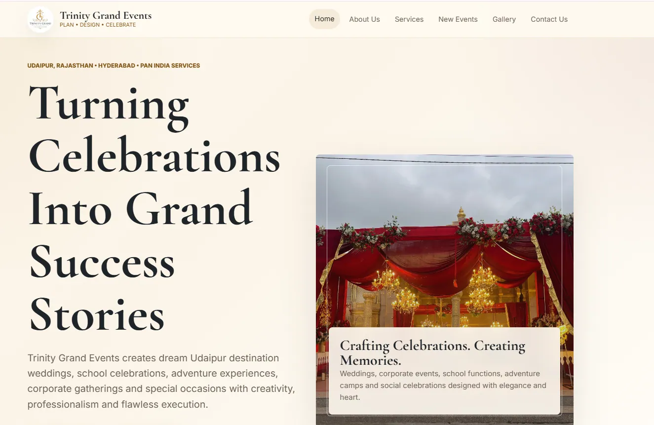 Trinity Grand Events website screenshot