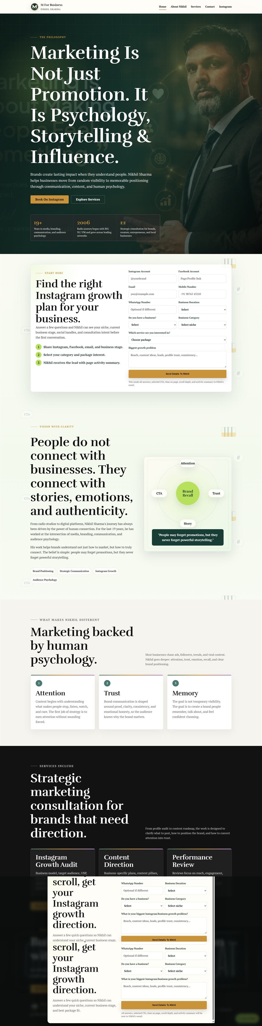 Marketing website screenshot for M For Business